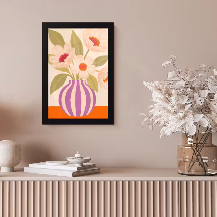 Bloemen - Vaas - Abstract - Paars - Oranje fotolijst zwart zonder passe partout klein -sfeer5