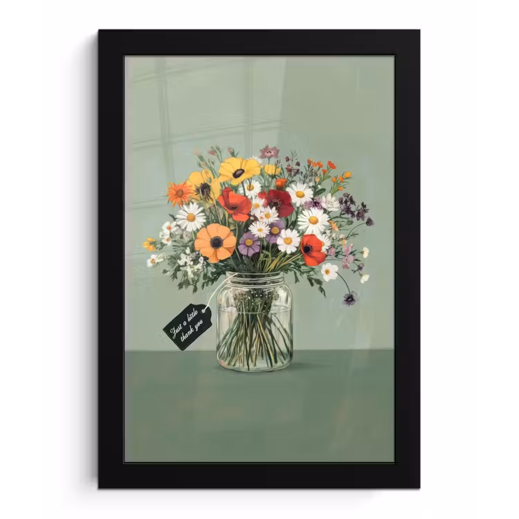 Bloemen - Vaas - Kaartje fotolijst zwart zonder passe partout klein -3d