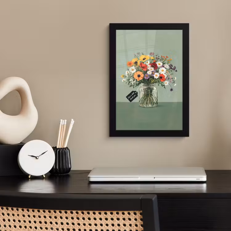 Bloemen - Vaas - Kaartje fotolijst zwart zonder passe partout klein -sfeer1