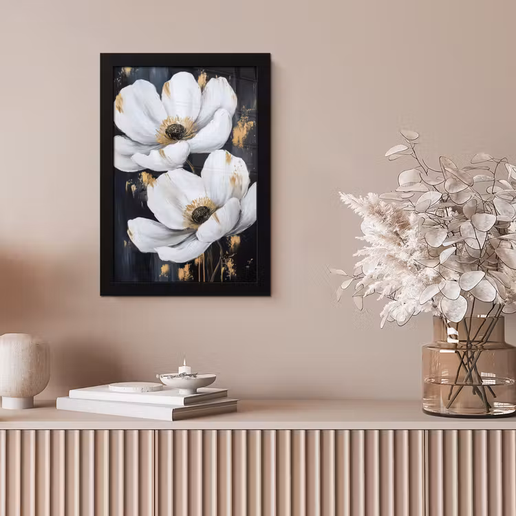 Bloemen - Wit - Abstract fotolijst zwart zonder passe partout klein -sfeer5