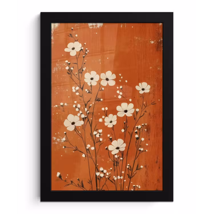 Bloemen - Wit - Subtiel - Roestkleur fotolijst zwart zonder passe partout klein -3d