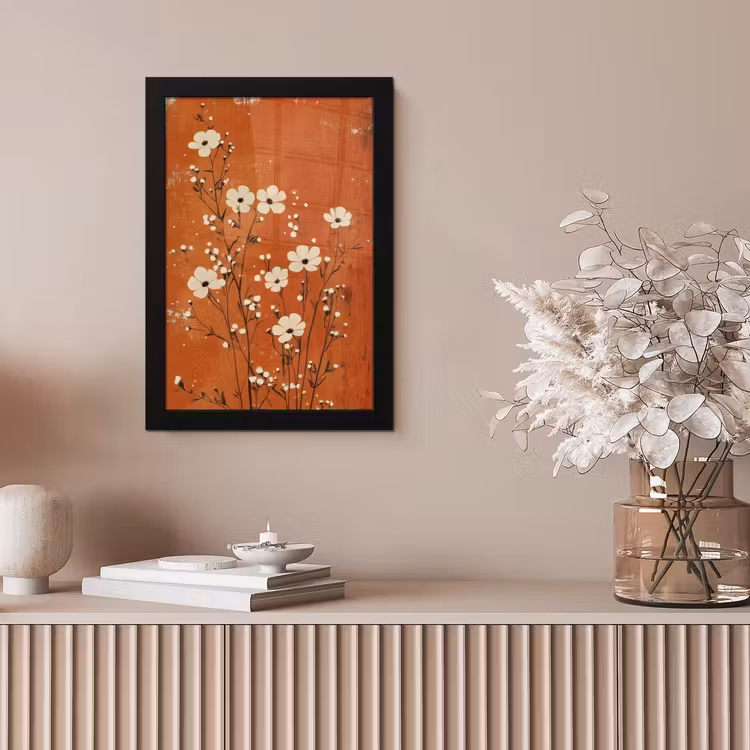 Bloemen - Wit - Subtiel - Roestkleur fotolijst zwart zonder passe partout klein -sfeer5