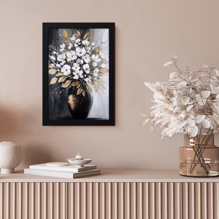Bloemen - Wit - Vaas - Abstract fotolijst zwart zonder passe partout klein -sfeer5