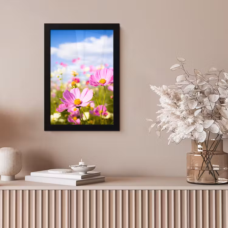 Bloemen - Wei - Paars - Gras - Wit - Wolken - Blauw fotolijst zwart zonder passe partout klein -sfeer5