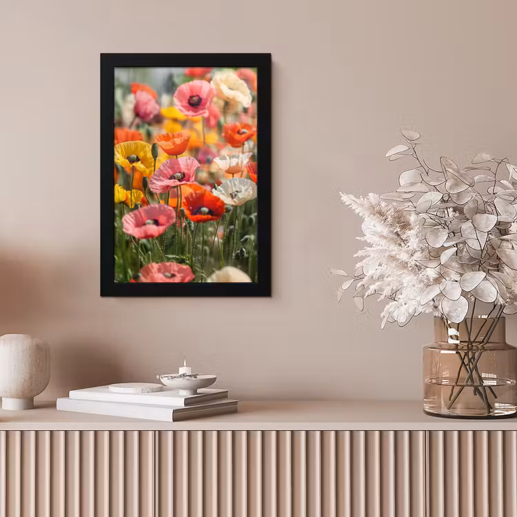 Bloemenveld - Klaprozen - Kleurrijk fotolijst zwart zonder passe partout klein -sfeer5