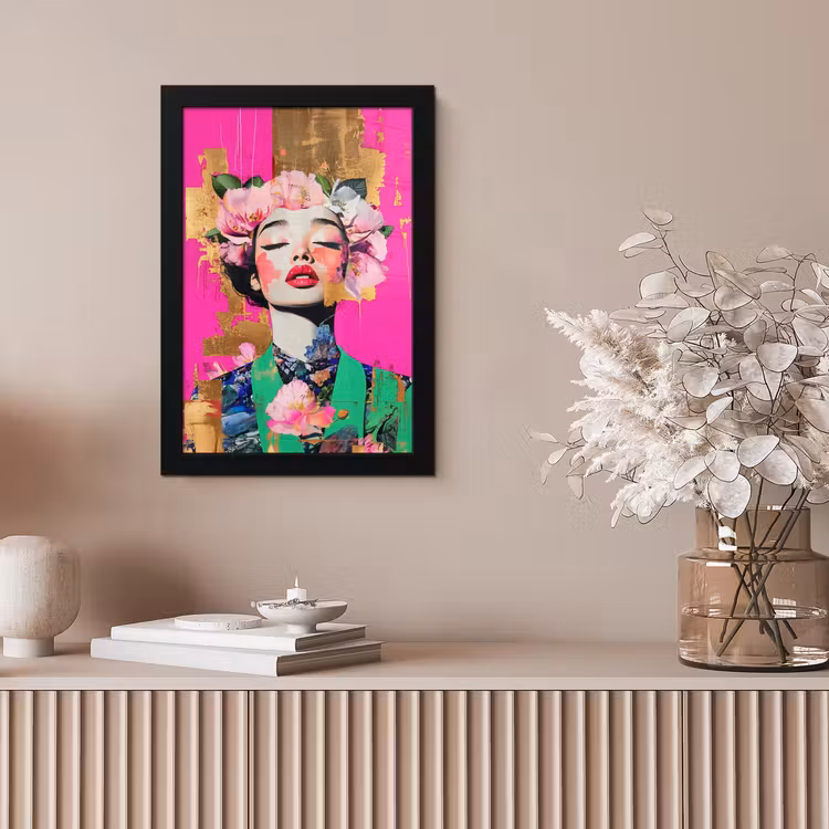 Bloemenkroon - Goud - Vrouw - Portret fotolijst zwart zonder passe partout klein -sfeer5