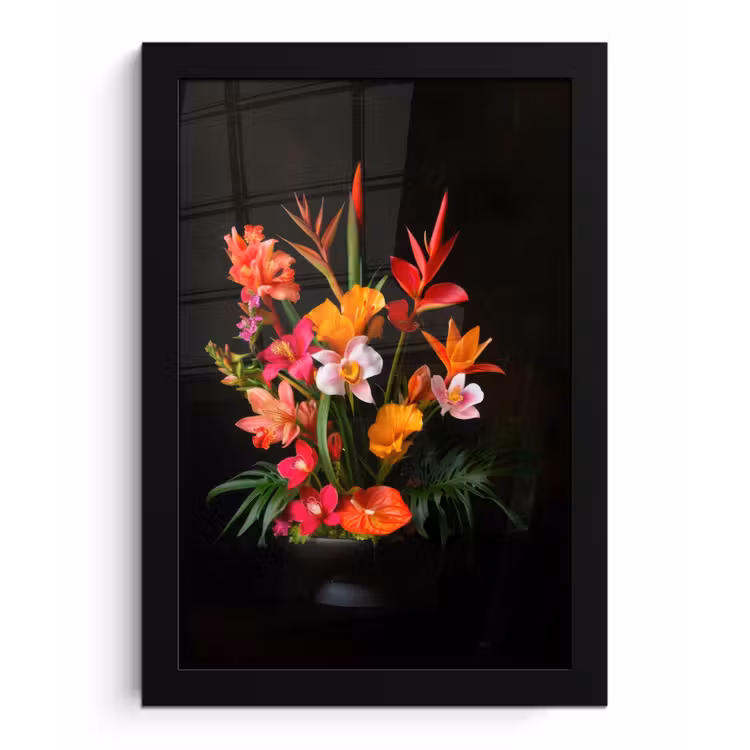 Boeket - Bloemen - Exotisch fotolijst zwart zonder passe partout klein -3d