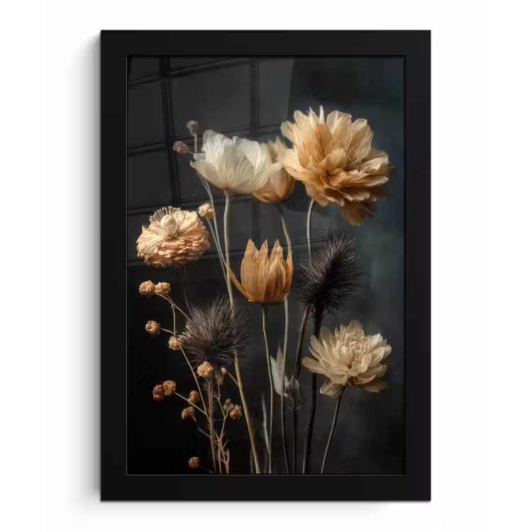 Boeket - Bloemen - Licht - Zwart fotolijst zwart zonder passe partout klein -3d