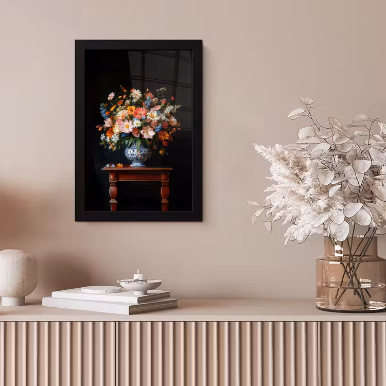 Boeket - Roze - Bloemen - Vaas fotolijst zwart zonder passe partout klein -sfeer5