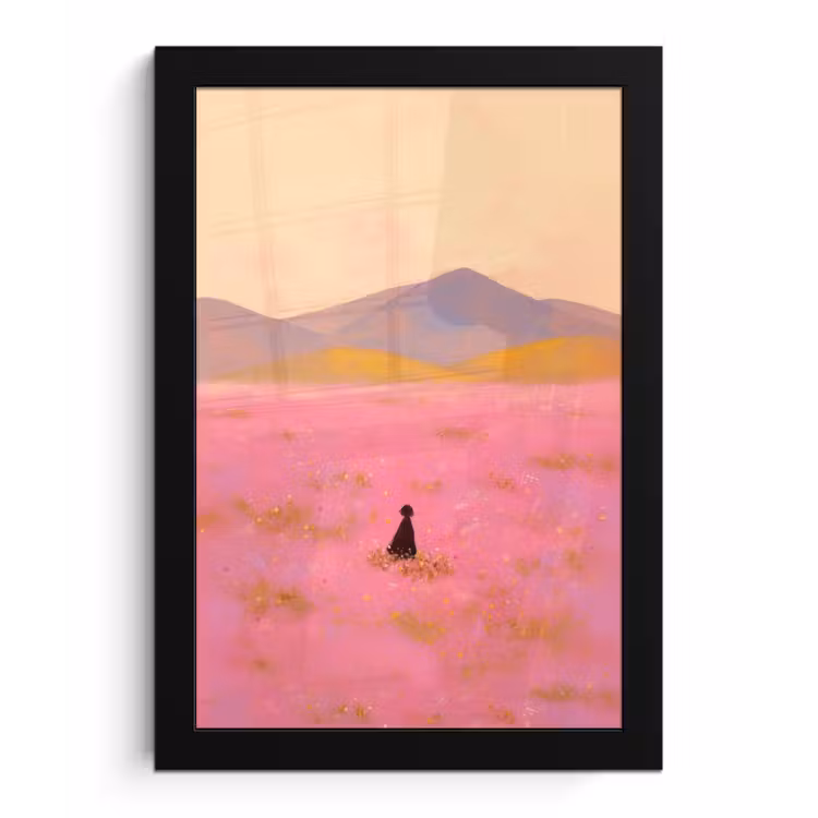 Bloemenweide - Heuvels - Silhouet - Roze fotolijst zwart zonder passe partout klein -3d