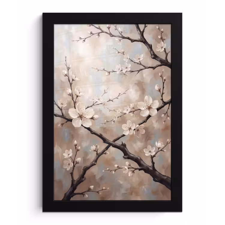 Bloesem - Takken - Schilderij - Beige - Serene fotolijst zwart zonder passe partout klein -3d