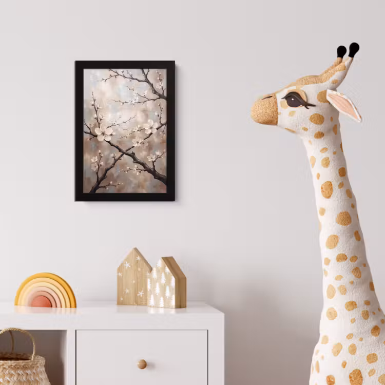 Bloesem - Takken - Schilderij - Beige - Serene fotolijst zwart zonder passe partout klein -usfeer4_kinderkamer