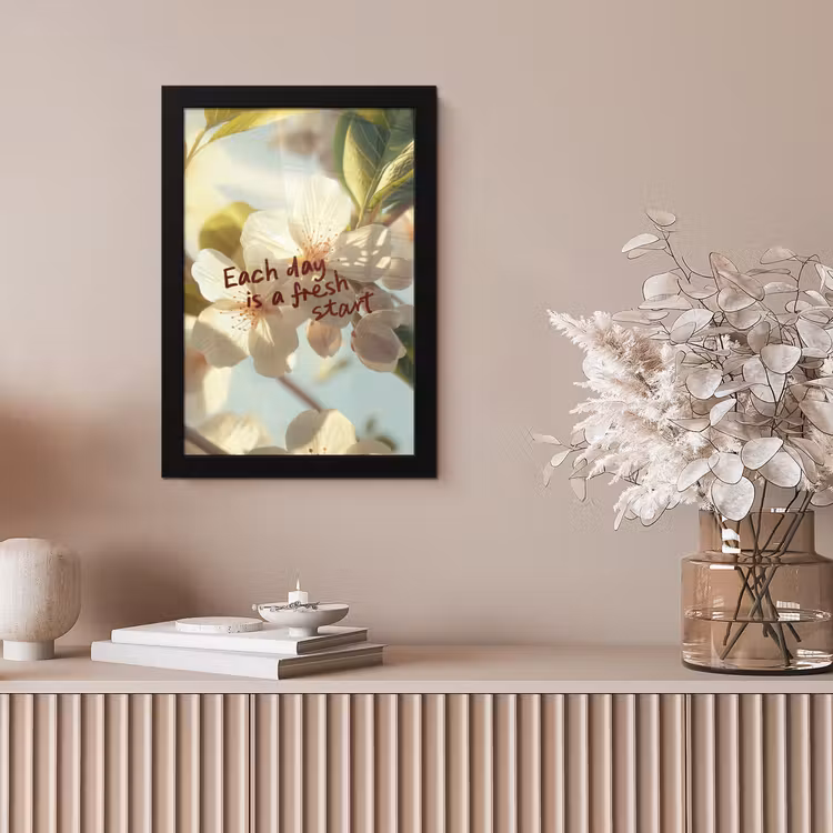 Bloesems - Zonlicht - Quote - Wit fotolijst zwart zonder passe partout klein -sfeer5