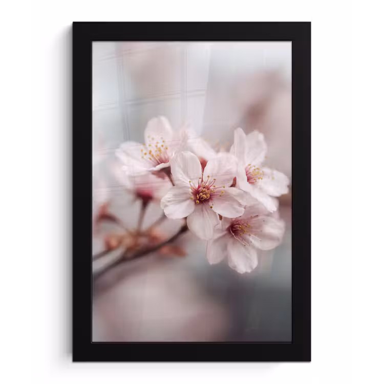 Bloesems - Meeldraden - Geel - Wazig fotolijst zwart zonder passe partout klein -3d