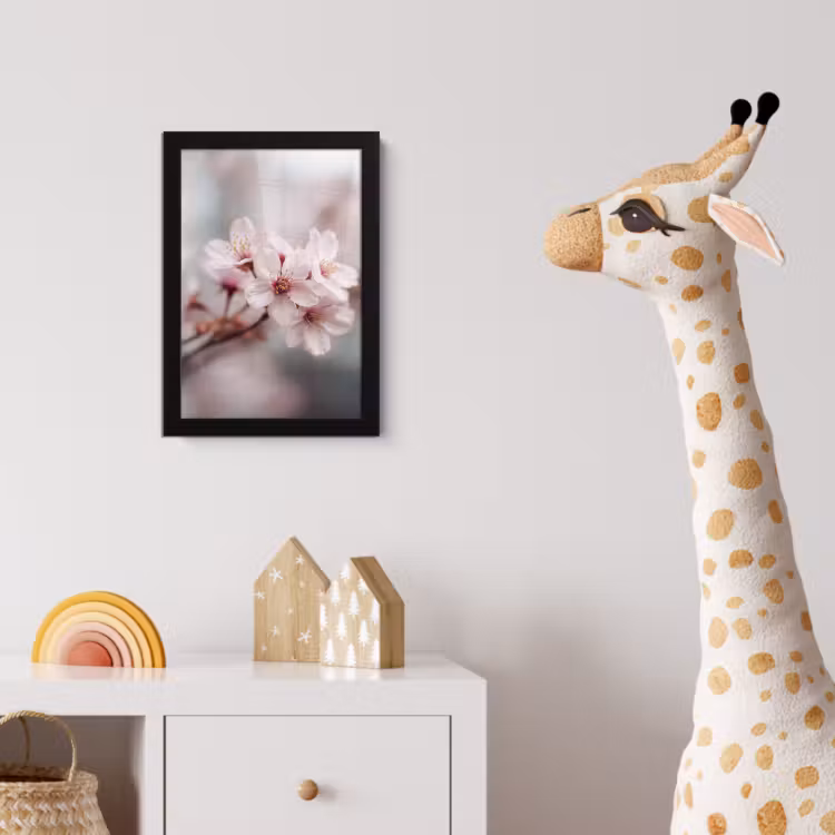 Bloesems - Meeldraden - Geel - Wazig fotolijst zwart zonder passe partout klein -usfeer4_kinderkamer