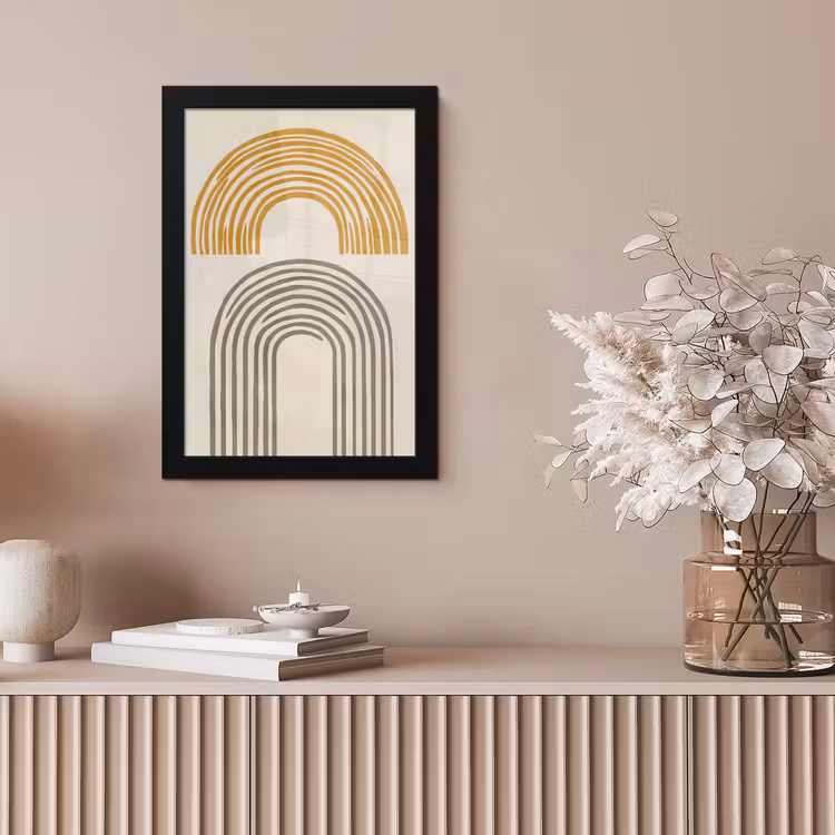 Bogen - Lijnen - Oranje - Minimalistisch fotolijst zwart zonder passe partout klein -sfeer5