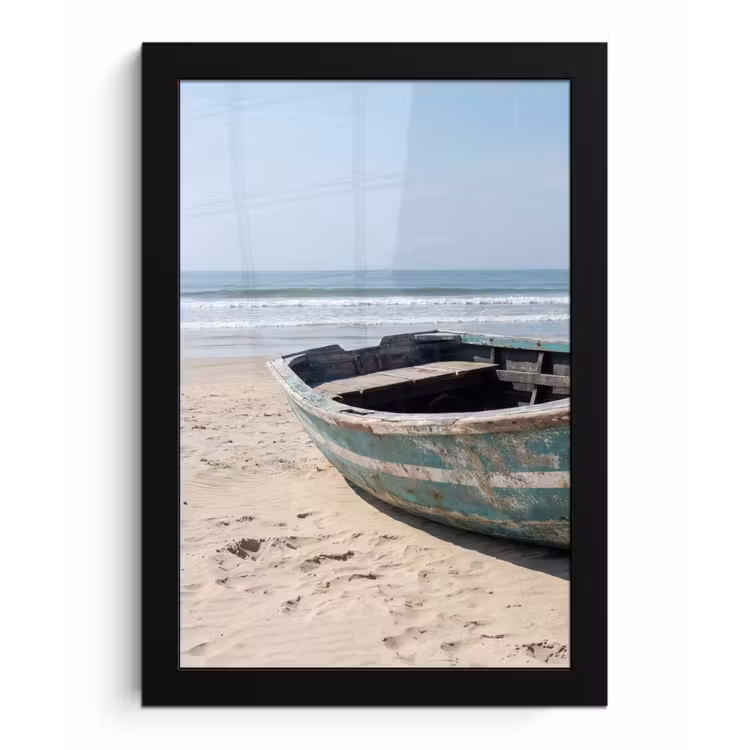 Boot - Zandstrand - Zee fotolijst zwart zonder passe partout klein -3d