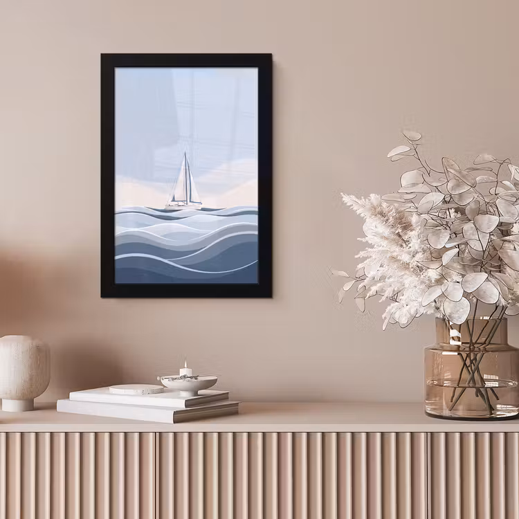 Boot - Zeil - Zee - Modern - Beige fotolijst zwart zonder passe partout klein -sfeer5