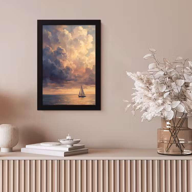Boot - Zonsondergang - Zee - Natuur - Goud fotolijst zwart zonder passe partout klein -sfeer5
