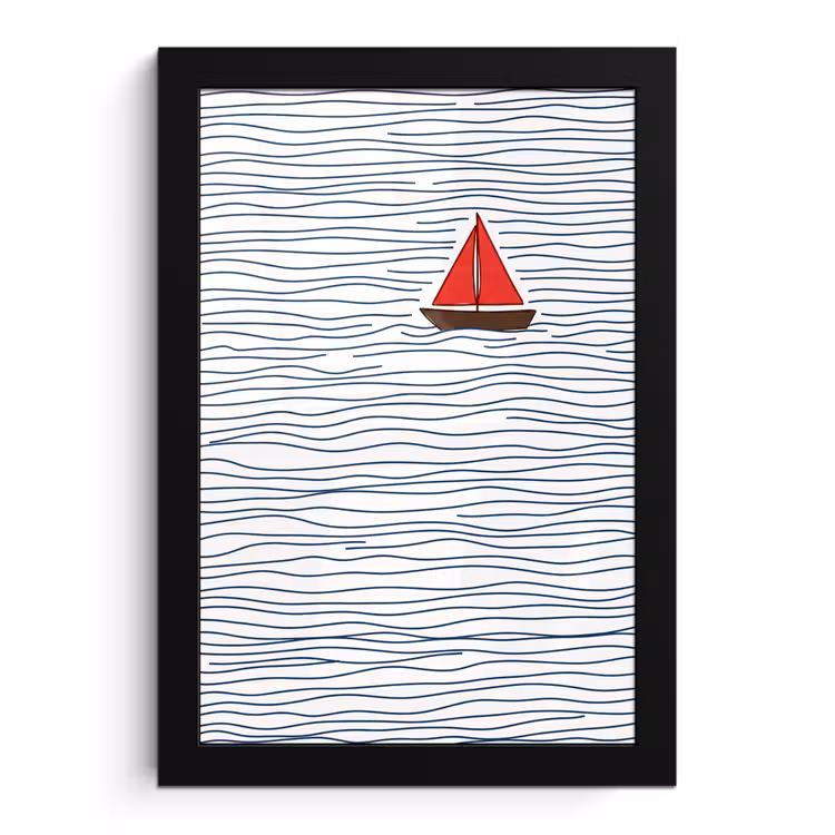 Boot - Water - Rood - Illustratie - Minimalistisch fotolijst zwart zonder passe partout klein -3d