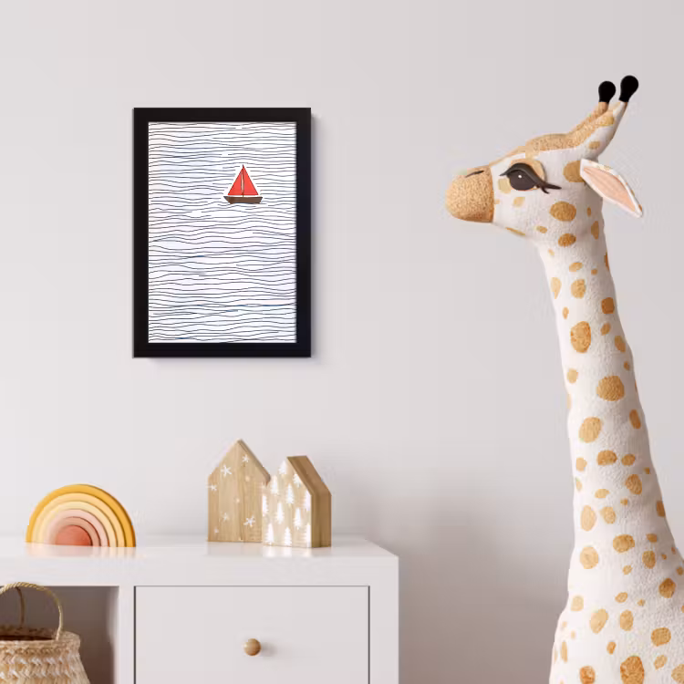 Boot - Water - Rood - Illustratie - Minimalistisch fotolijst zwart zonder passe partout klein -usfeer4_kinderkamer