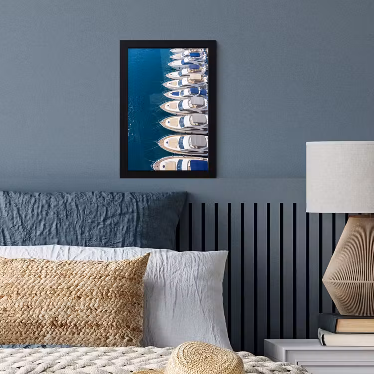 Boot - Jachthaven - Water - Zomer - Blauw fotolijst zwart zonder passe partout klein -sfeer3
