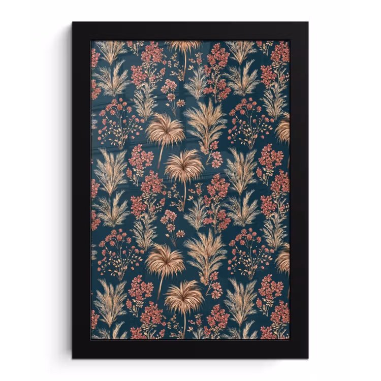 Botanisch - Patroon - Blauw fotolijst zwart zonder passe partout klein 224 -3d