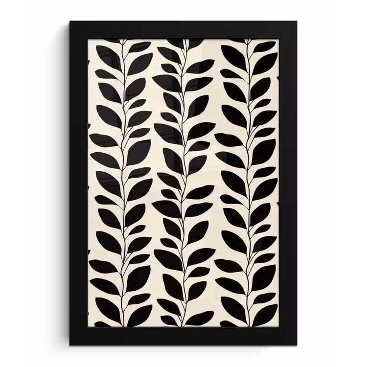 Botanisch - Dessin - Zwart - Beige fotolijst zwart zonder passe partout klein 224 -3d