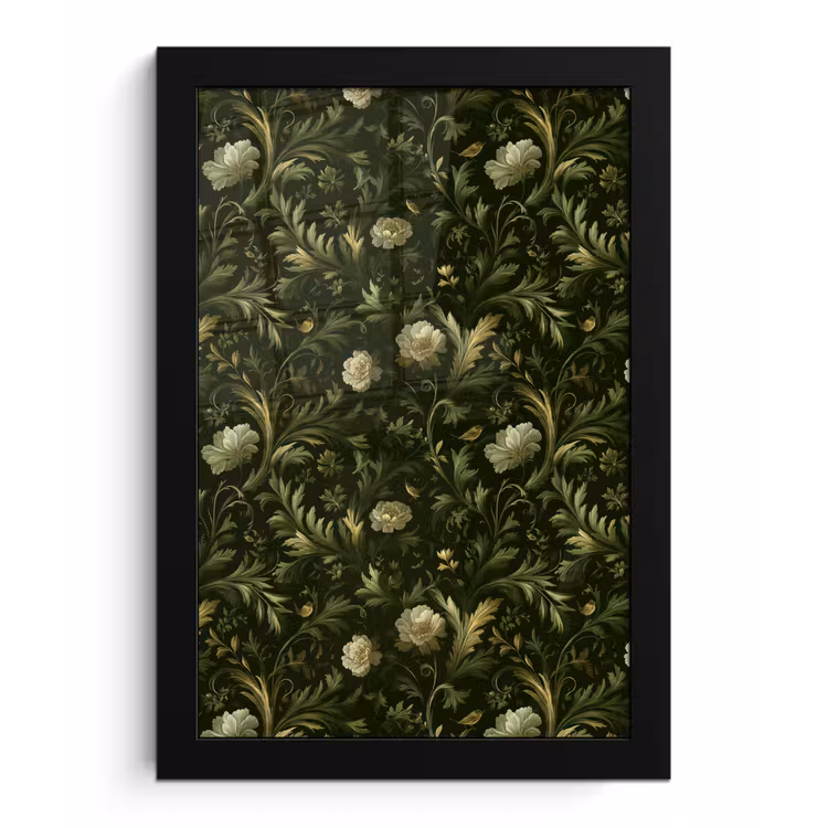 Botanisch - Naadloos - Bloemen fotolijst zwart zonder passe partout klein 224 -3d