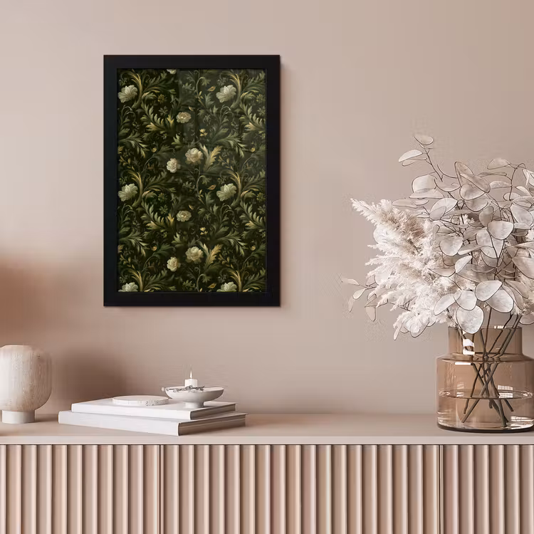 Botanisch - Naadloos - Bloemen fotolijst zwart zonder passe partout klein 224 -sfeer5