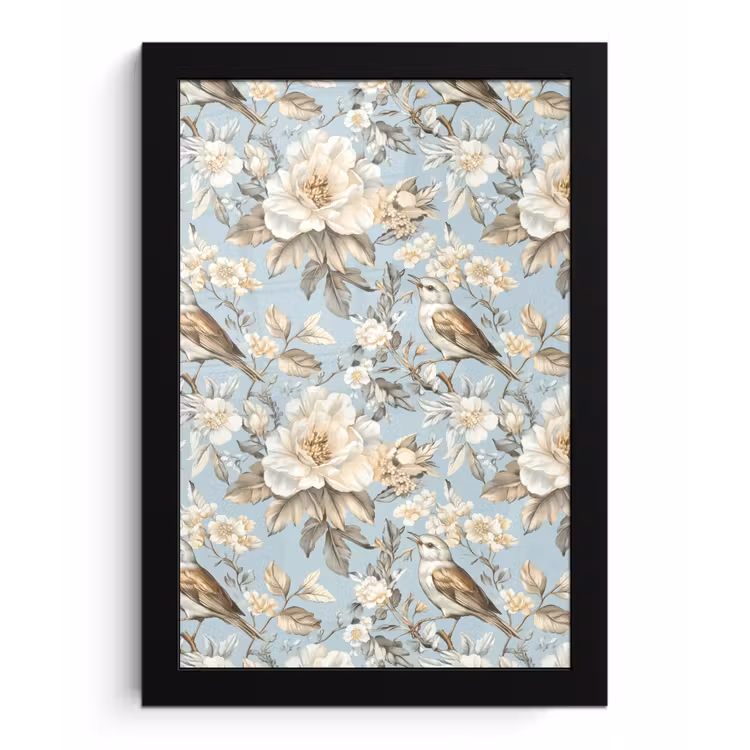 Botanisch - Zangvogel - Blauw fotolijst zwart zonder passe partout klein 224 -3d