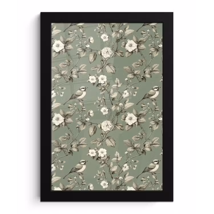 Botanisch - Vogels - Groen fotolijst zwart zonder passe partout klein 224 -3d