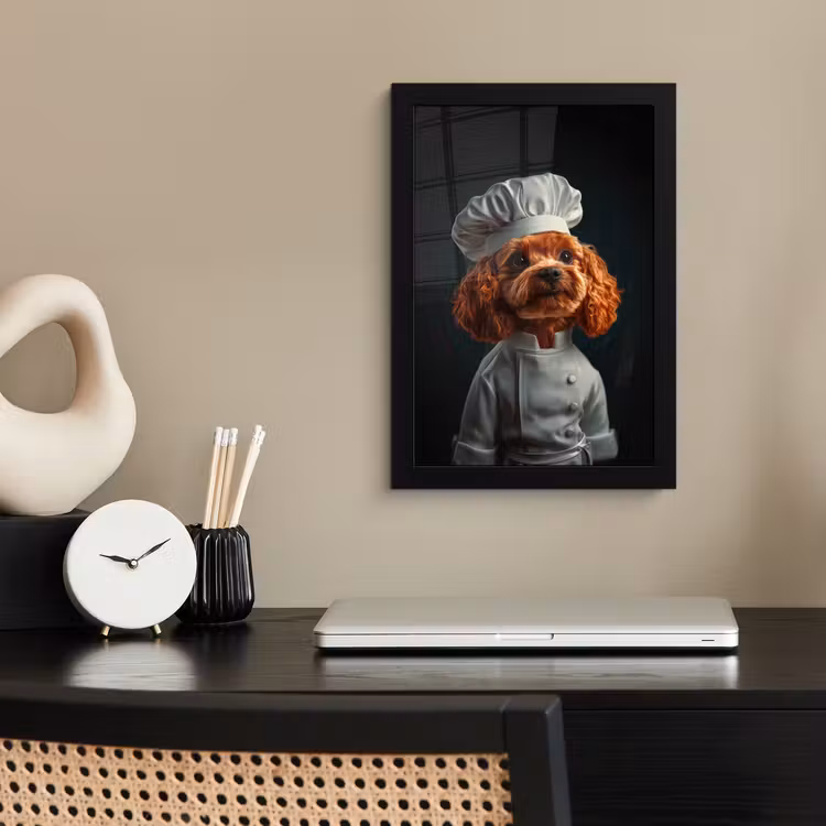 Bruin - Kok - Hondje fotolijst zwart zonder passe partout klein -sfeer1
