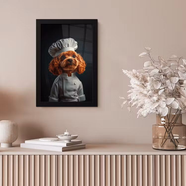 Bruin - Kok - Hondje fotolijst zwart zonder passe partout klein -sfeer5
