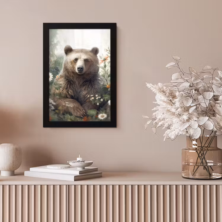 Bruine beer - Wilde dieren - Bloemen - Planten fotolijst zwart zonder passe partout klein -sfeer5