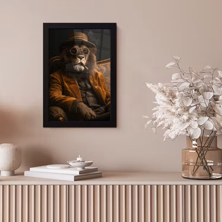 Bril - Leeuw - Bank - Hoed fotolijst zwart zonder passe partout klein -sfeer5