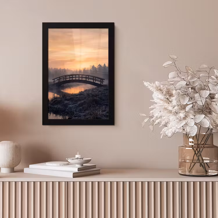 Brug - Mist - Bomen - Water fotolijst zwart zonder passe partout klein -sfeer5