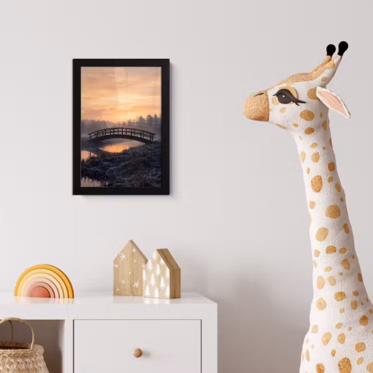 Brug - Mist - Bomen - Water fotolijst zwart zonder passe partout klein -usfeer4_kinderkamer