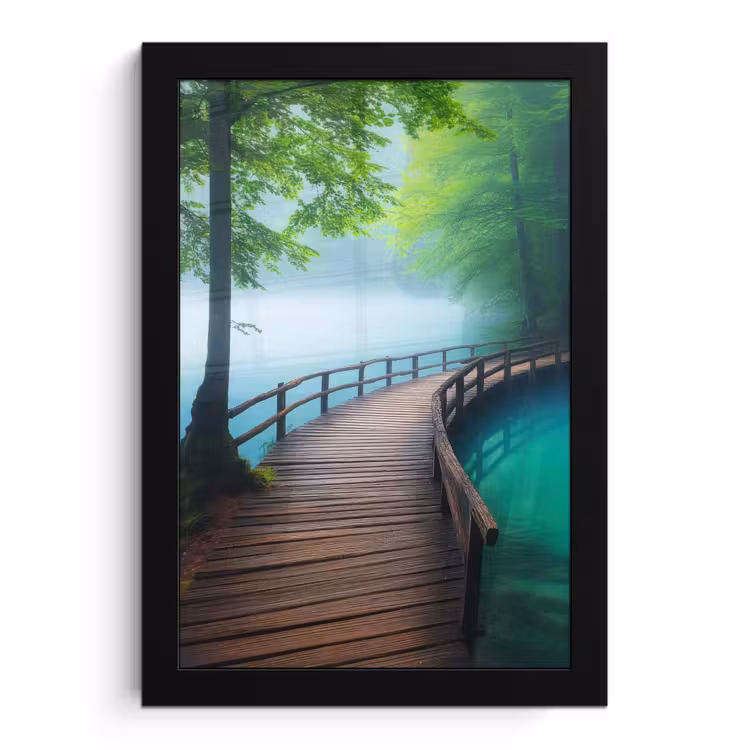 Brug - Water - Rivier - Bos fotolijst zwart zonder passe partout klein -3d
