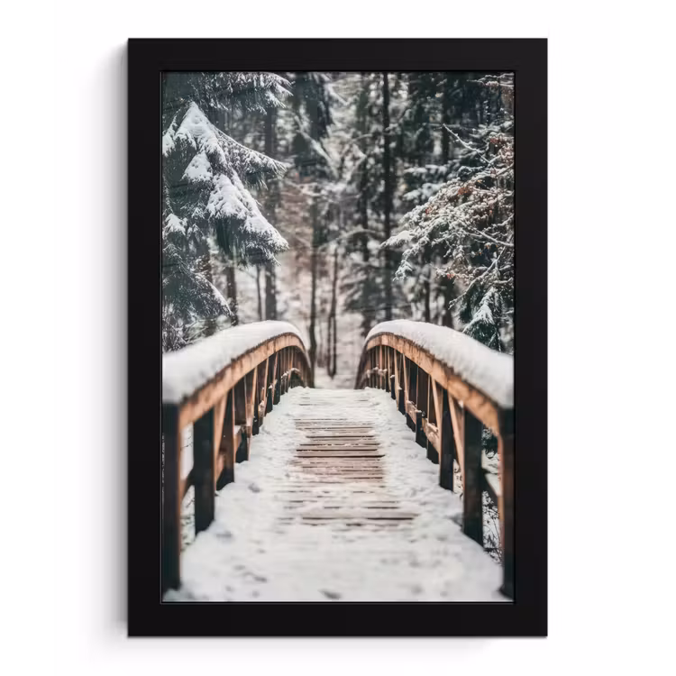 Brug - Winterlandschap - Bos - Natuur - Sneeuw fotolijst zwart zonder passe partout klein -3d