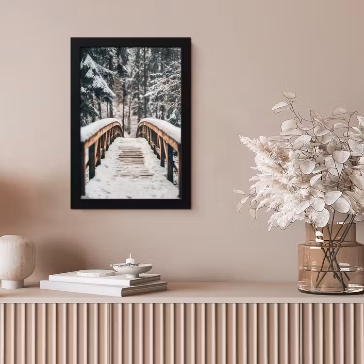 Brug - Winterlandschap - Bos - Natuur - Sneeuw fotolijst zwart zonder passe partout klein -sfeer5