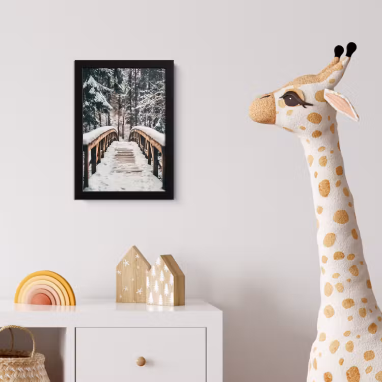 Brug - Winterlandschap - Bos - Natuur - Sneeuw fotolijst zwart zonder passe partout klein -usfeer4_kinderkamer