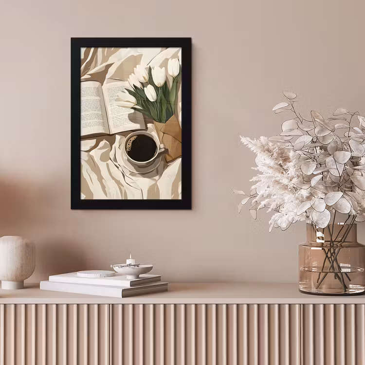 Boek - Illustratie - Tulpen - Koffie fotolijst zwart zonder passe partout klein -sfeer5