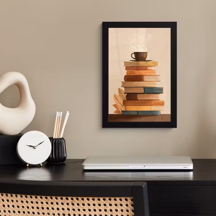 Boeken - Toren - Koffie - Beige fotolijst zwart zonder passe partout klein -sfeer1