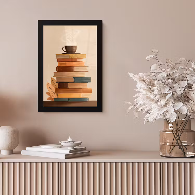 Boeken - Toren - Koffie - Beige fotolijst zwart zonder passe partout klein -sfeer5
