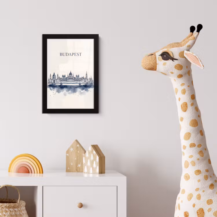 Boedapest - Skyline - Architectuur - Aquarel - Blauw fotolijst zwart zonder passe partout klein -usfeer4_kinderkamer