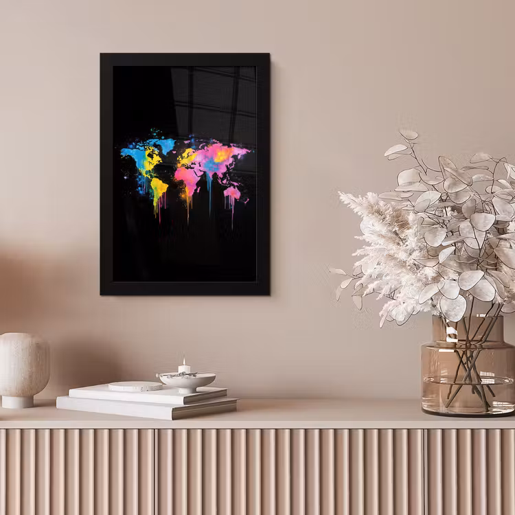 Kleurrijk - Wereldkaart - Druppels fotolijst zwart zonder passe partout klein -sfeer5