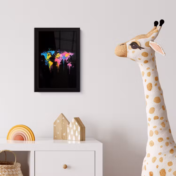 Kleurrijk - Wereldkaart - Druppels fotolijst zwart zonder passe partout klein -usfeer4_kinderkamer