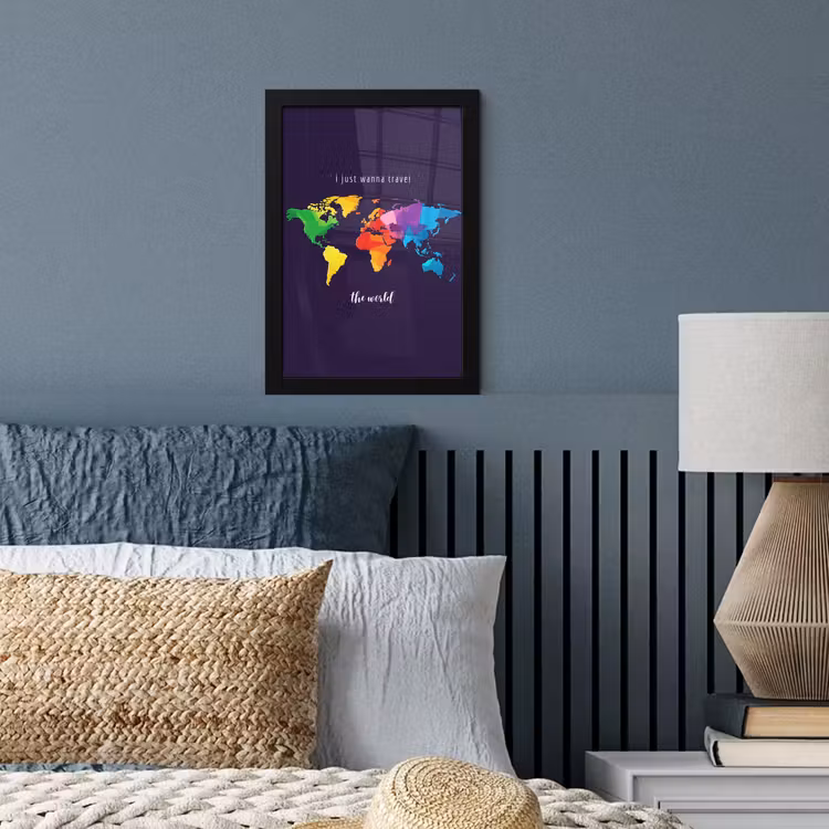 Kleurrijk - Wereldkaart - Travel - Quote fotolijst zwart zonder passe partout klein -sfeer3