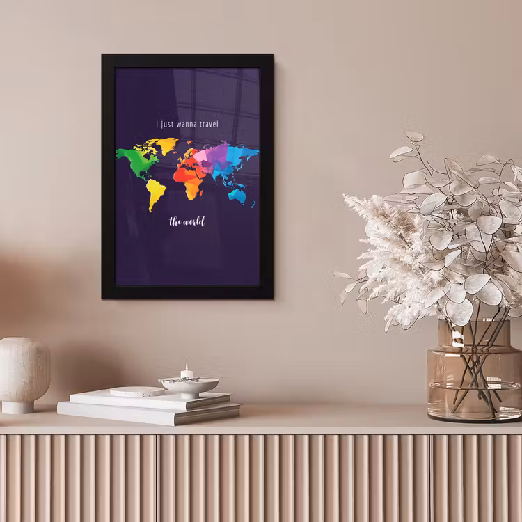 Kleurrijk - Wereldkaart - Travel - Quote fotolijst zwart zonder passe partout klein -sfeer5